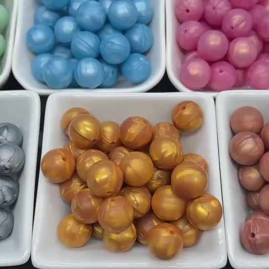15mm Metallic Silicone Beads, Shimmering Jewelry Beads for Bracelets, Keychains, Soft Round Beads, DIY Craft Supplies