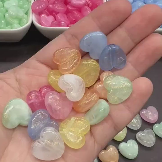 Glitter Heart Beads, Plastic Heart Shaped Beads for Jewelry Making, Chunky Plastic Heart Beads with Large Hole, Craft Supplies