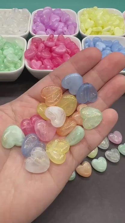 Glitter Heart Beads, Plastic Heart Shaped Beads for Jewelry Making, Chunky Plastic Heart Beads with Large Hole, Craft Supplies
