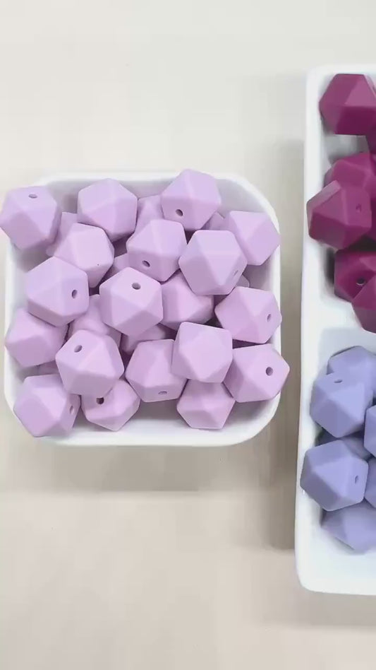 14mm Purple Hexagon Silicone Beads for DIY Jewelry Making, Soft Geometric Beads for Bracelets, Keychains, Bulk Craft Supplies