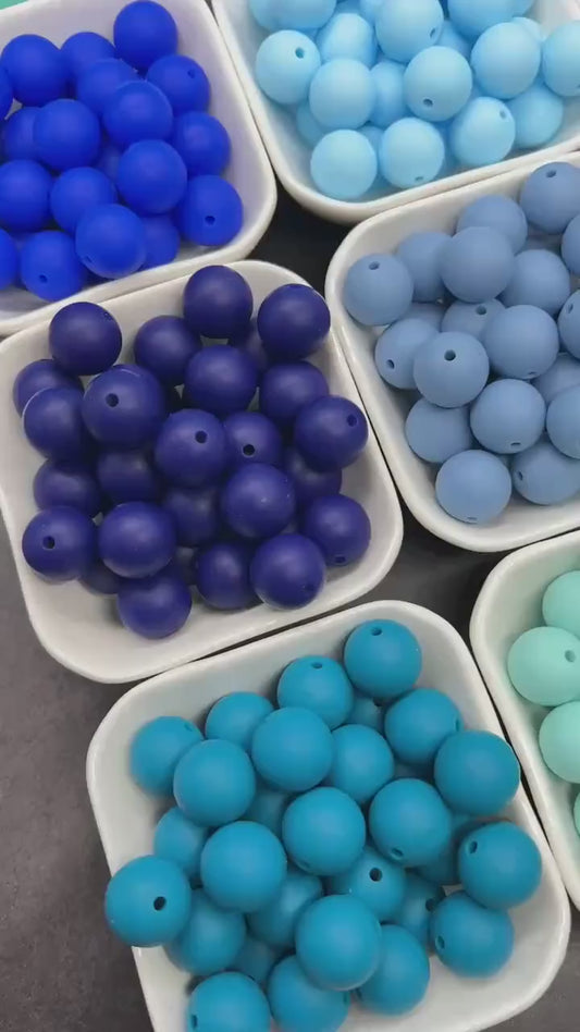 15mm Blue Silicone Beads for Bracelets, Soft Round DIY Jewelry Beads, Keychain Craft Supplies, Silicone Beads for DIY Jewelry Making