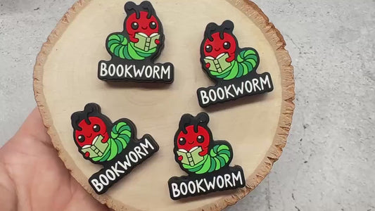 Bookworm Focal Beads, Silicone Book Lover Beads, Chunky Silicone Beads for Jewelry Making, Loose Beads for Bracelets, Reading Themed Beads