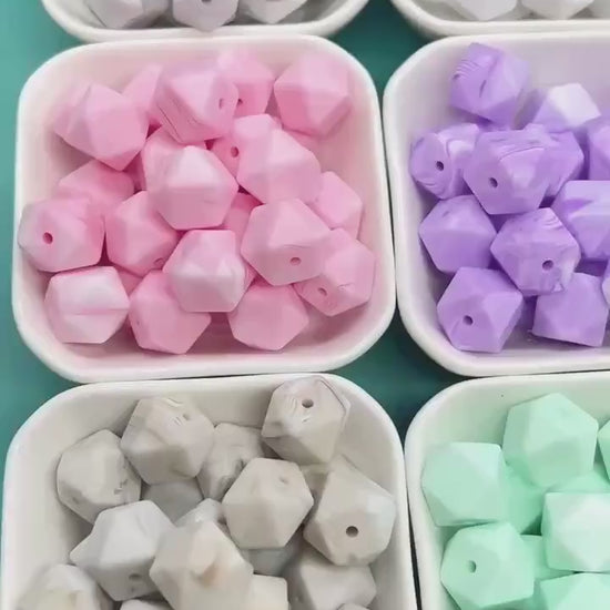 14mm Marble Hexagon Silicone Beads, Soft Geometric Beads for DIY Crafts, Silicone Beads for DIY Jewelry Making