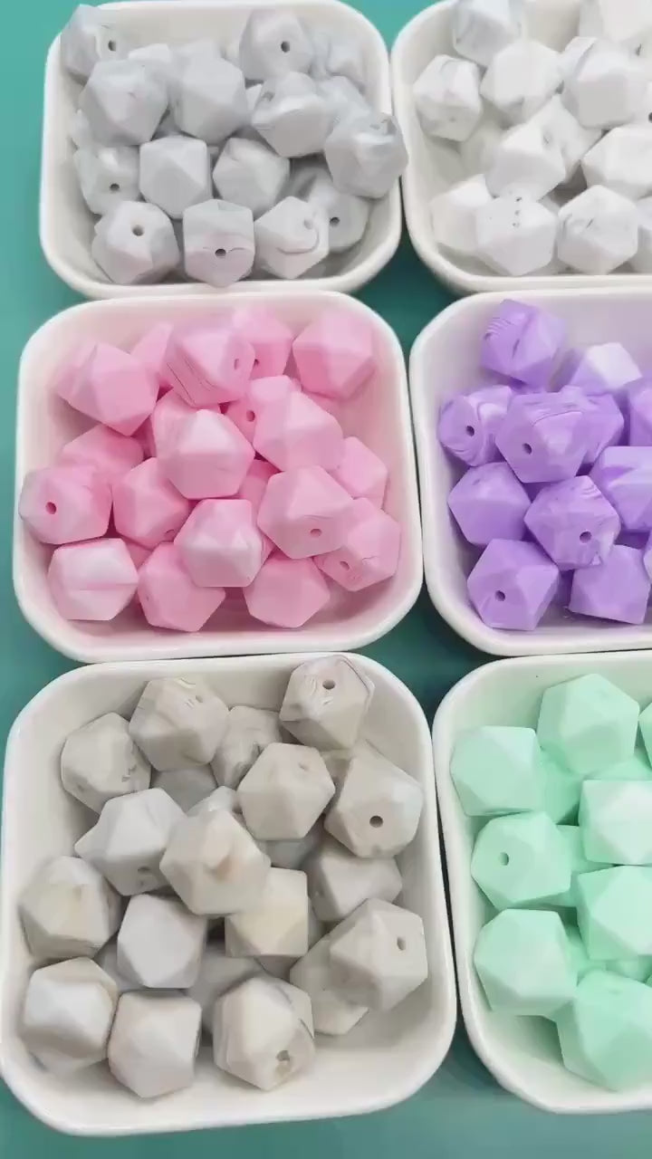 14mm Marble Hexagon Silicone Beads, Soft Geometric Beads for DIY Crafts, Silicone Beads for DIY Jewelry Making