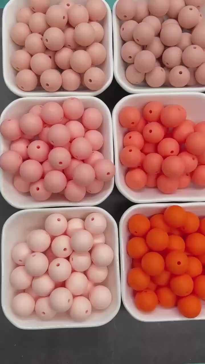 15mm Orange & Peach Silicone Beads for Bracelets, Soft Round DIY Jewelry Beads, Keychain Craft Supplies