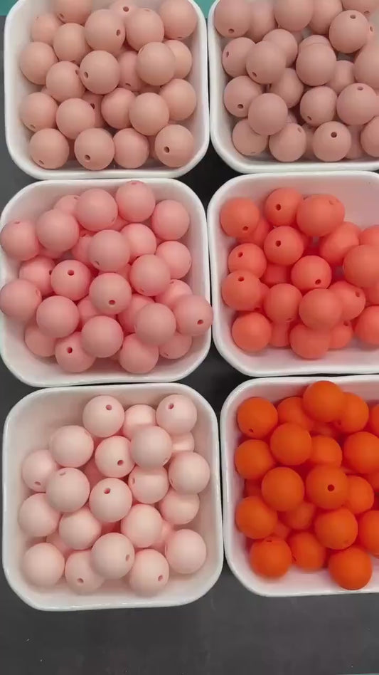 15mm Orange & Peach Silicone Beads for Bracelets, Soft Round DIY Jewelry Beads, Keychain Craft Supplies