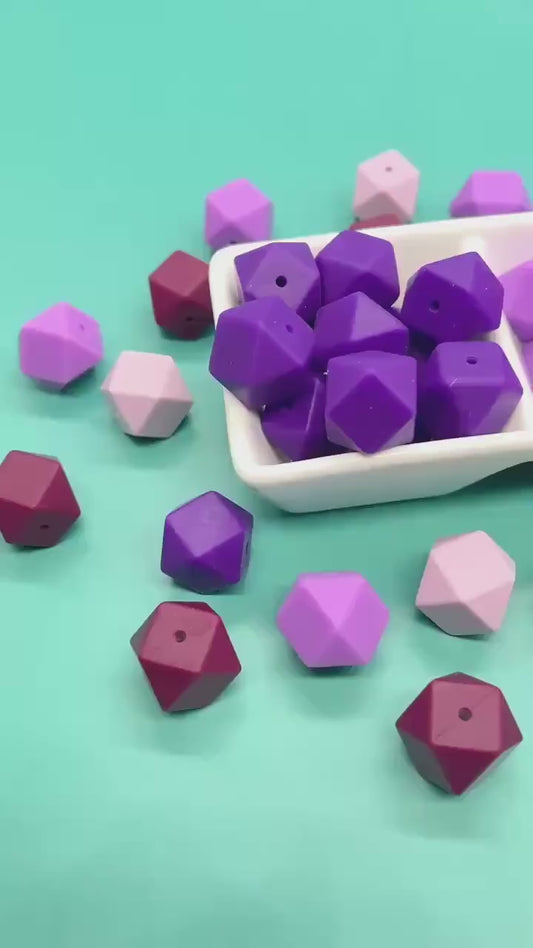 17mm Purple Hexagon Silicone Beads, Jewelry Beads for Bracelets, Keychains, Soft Geometric Beads, DIY Craft Supplies