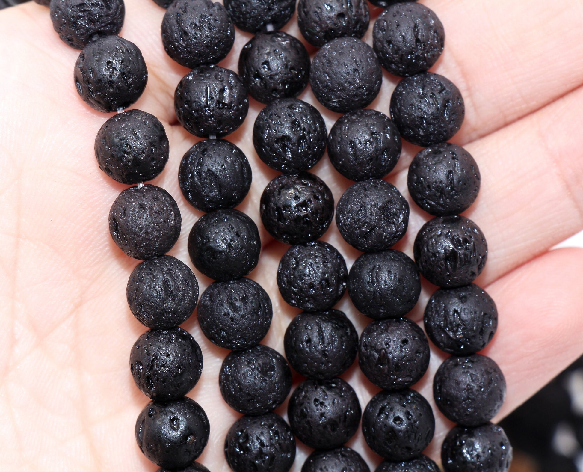 Natural Lava Beads, Black Volcanic Rock Beads, Round Gemstone Beads, Sizes 4mm, 6mm 8mm, Full Strand 15.5 #68