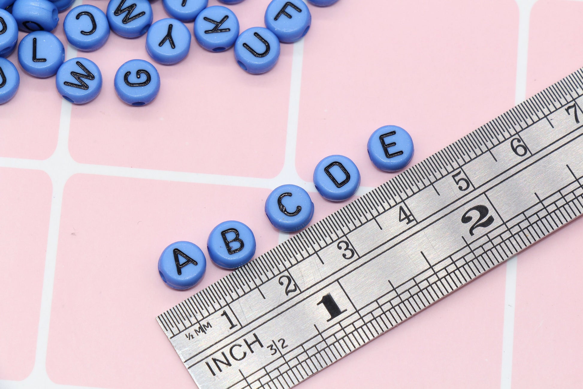 Blue Alphabet Letter Beads, Acrylic Blue and Black Letters Beads, Round Acrylic Beads, ABC Letter Beads, Name Beads 7mm #10