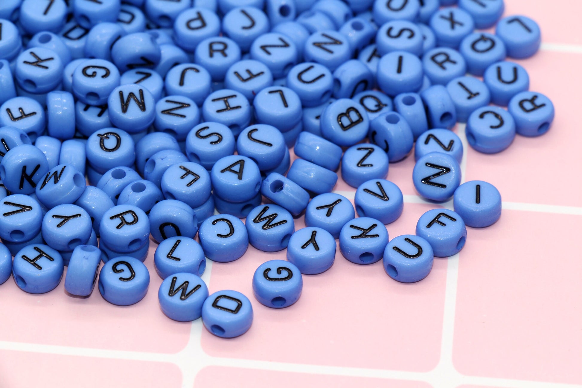 Blue Alphabet Letter Beads, Acrylic Blue and Black Letters Beads, Round Acrylic Beads, ABC Letter Beads, Name Beads 7mm #10