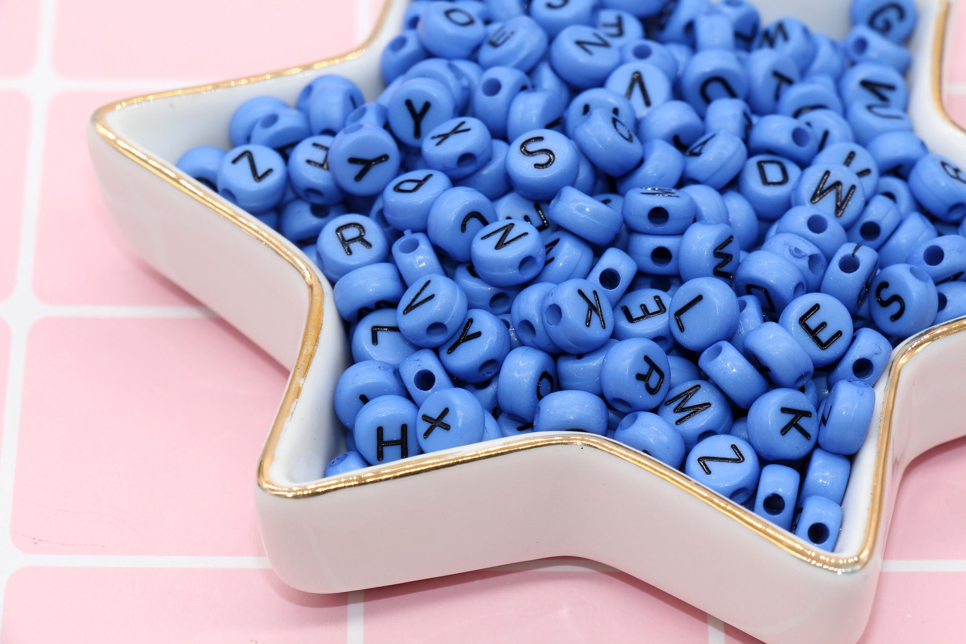 Blue Alphabet Letter Beads, Acrylic Blue and Black Letters Beads, Round Acrylic Beads, ABC Letter Beads, Name Beads 7mm #10