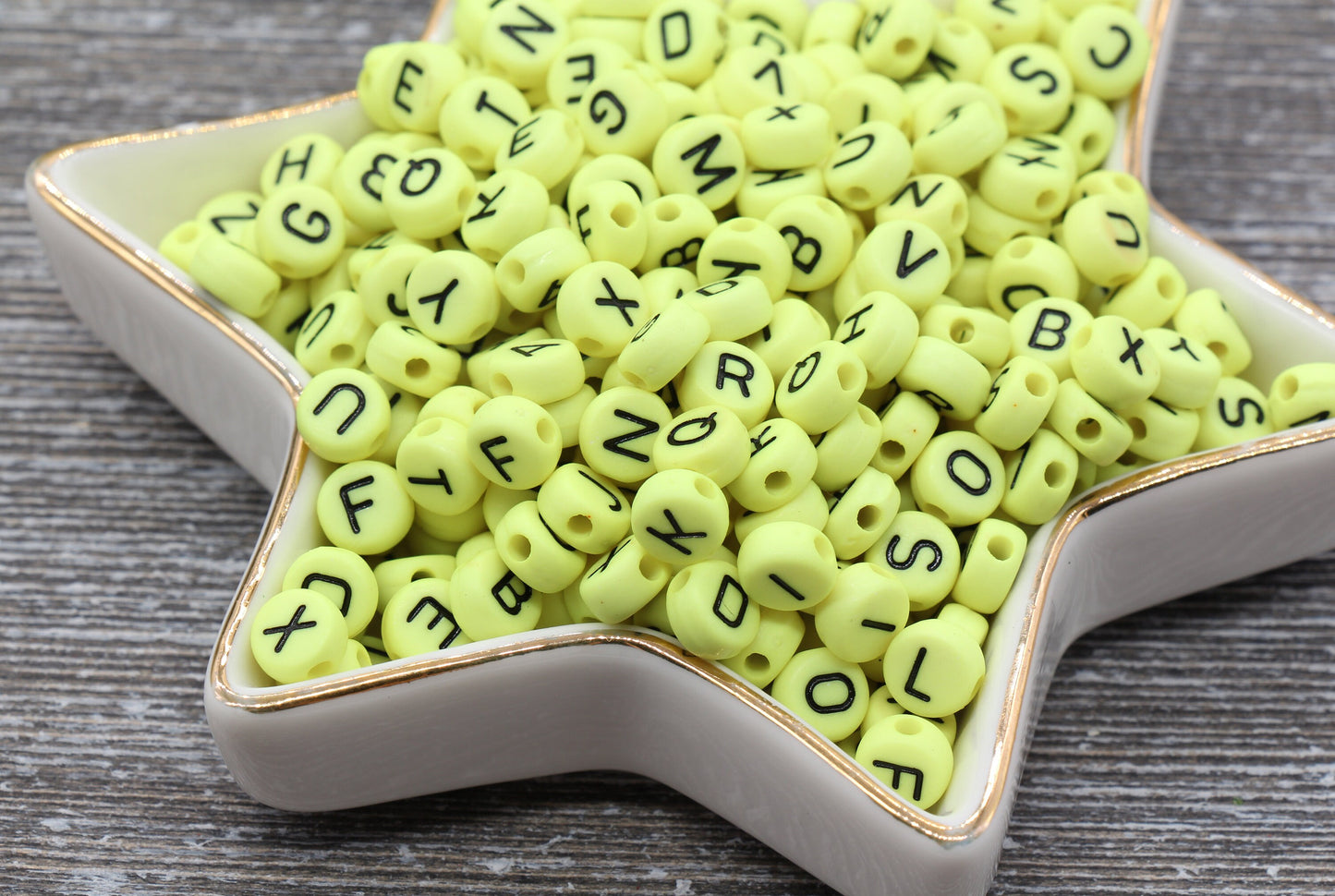 Yellow Green Alphabet Letter Beads, Acrylic Yellow and Black Letters Beads, Round Acrylic Beads, ABC Letter Beads, Name Beads 7mm #36