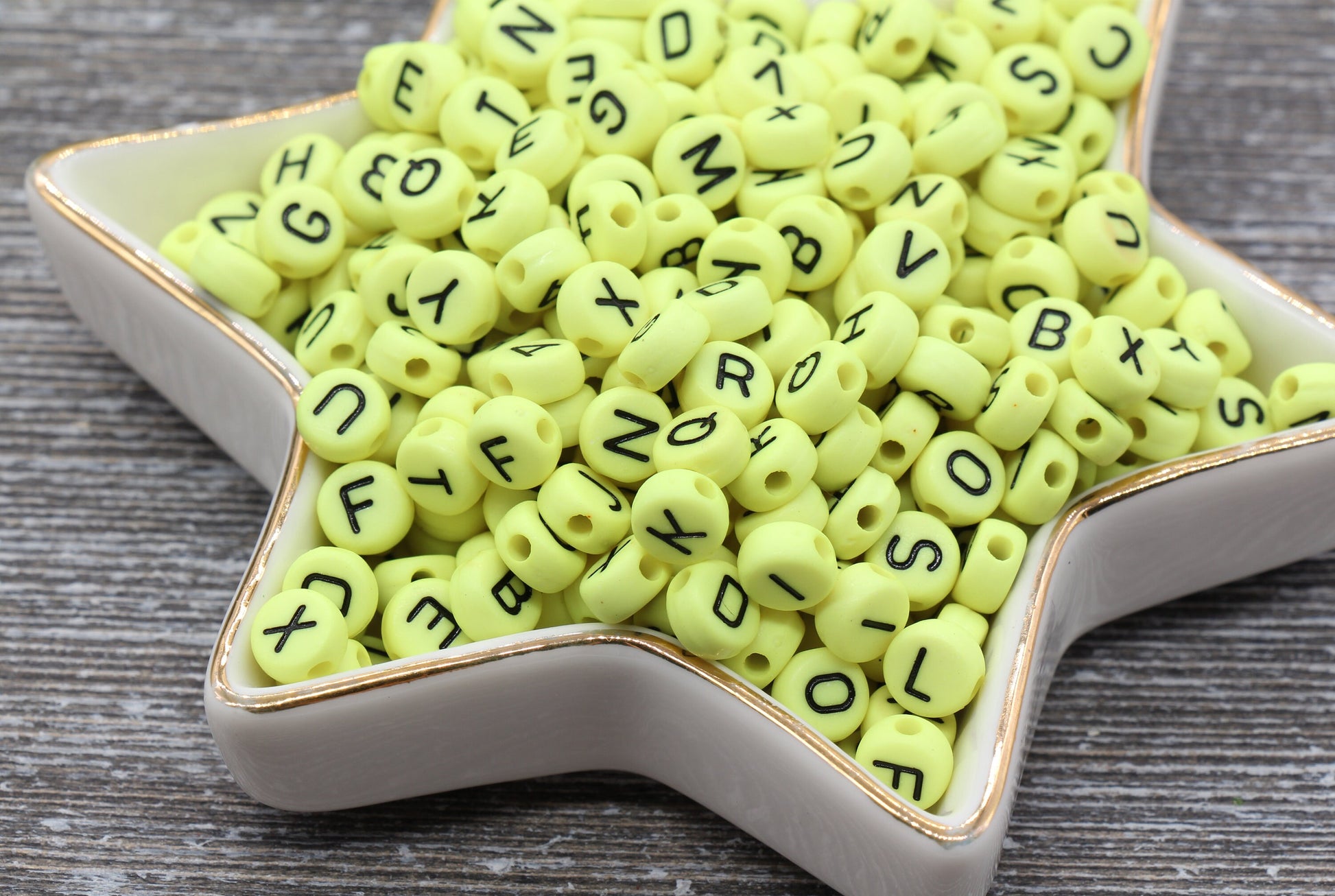 Yellow Green Alphabet Letter Beads, Acrylic Yellow and Black Letters Beads, Round Acrylic Beads, ABC Letter Beads, Name Beads 7mm #36