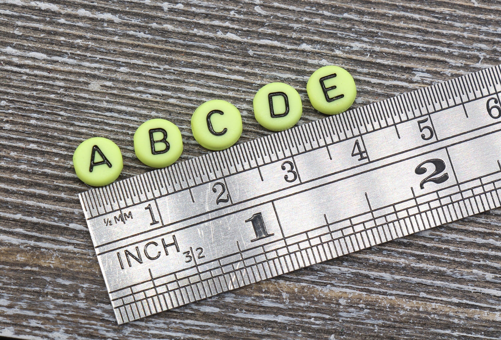 Yellow Green Alphabet Letter Beads, Acrylic Yellow and Black Letters Beads, Round Acrylic Beads, ABC Letter Beads, Name Beads 7mm #36