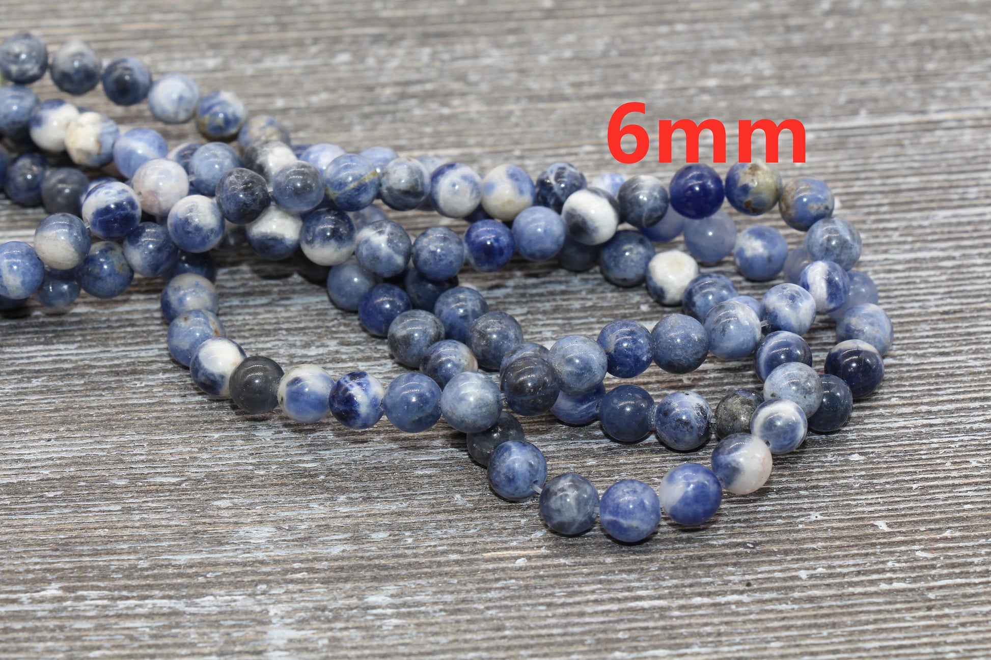 Blue Sodalite Beads, Natural Gemstone, Blue White Beads, Smooth Round Beads, Sizes 6mm 8mm 10mm, Full Strand 15.5 inch, #3