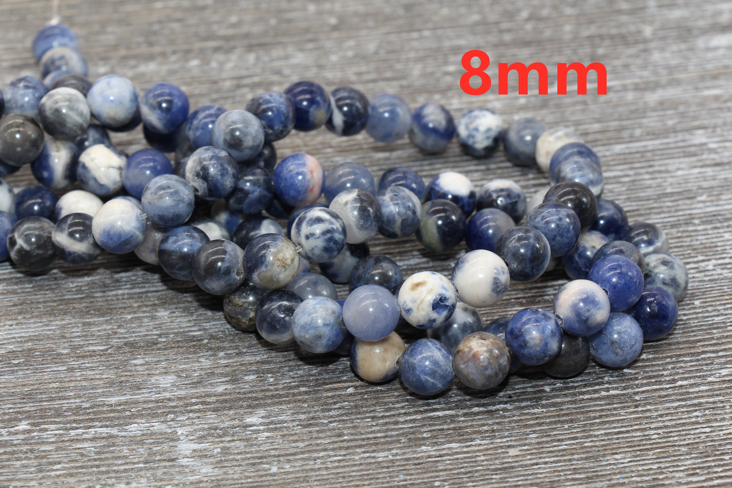Blue Sodalite Beads, Natural Gemstone, Blue White Beads, Smooth Round Beads, Sizes 6mm 8mm 10mm, Full Strand 15.5 inch, #3