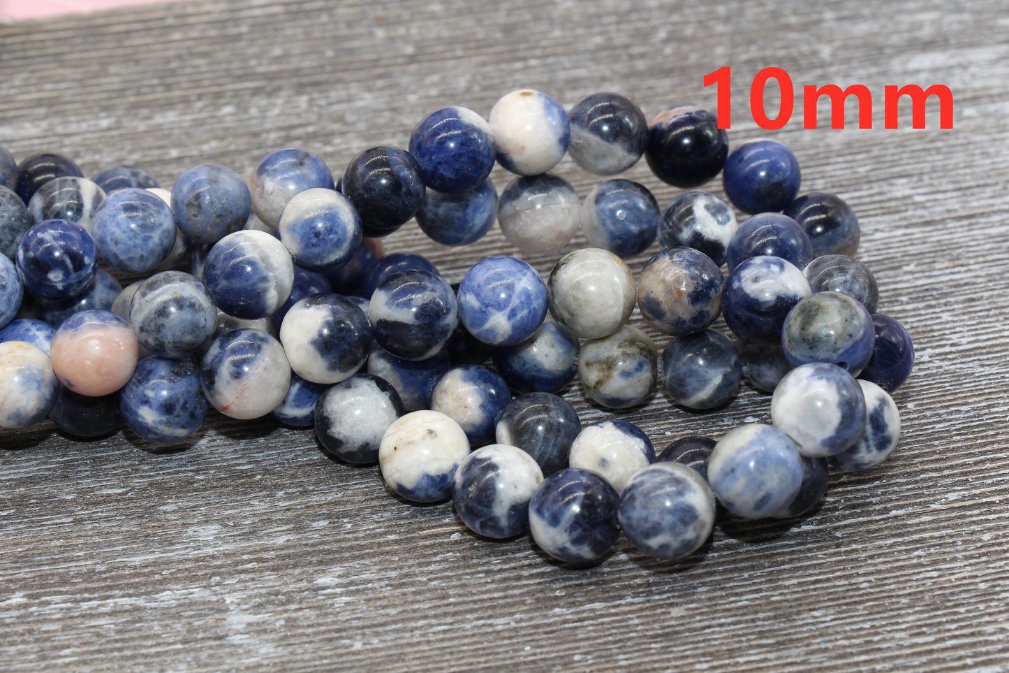 Blue Sodalite Beads, Natural Gemstone, Blue White Beads, Smooth Round Beads, Sizes 6mm 8mm 10mm, Full Strand 15.5 inch, #3