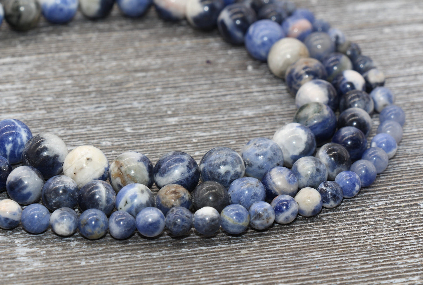 Blue Sodalite Beads, Natural Gemstone, Blue White Beads, Smooth Round Beads, Sizes 6mm 8mm 10mm, Full Strand 15.5 inch, #3