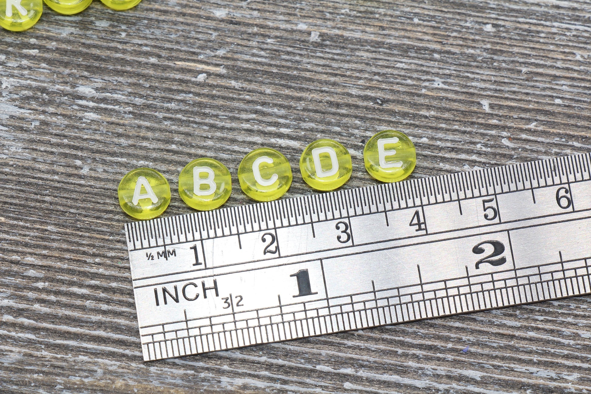 Yellow Alphabet Letter Beads, Translucent Acrylic Yellow Letters Beads, Round Acrylic Beads, Mix Letters Beads, Name Beads 7mm #126
