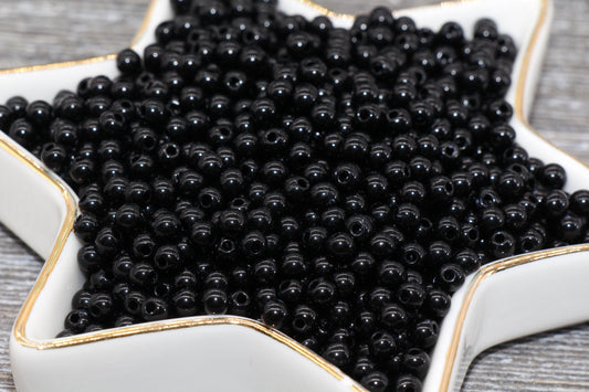 4mm Black Round Beads, Acrylic Black Gumball Beads, Smooth Round Spacer Beads, Bubblegum Beads, Plastic Round Bead #240