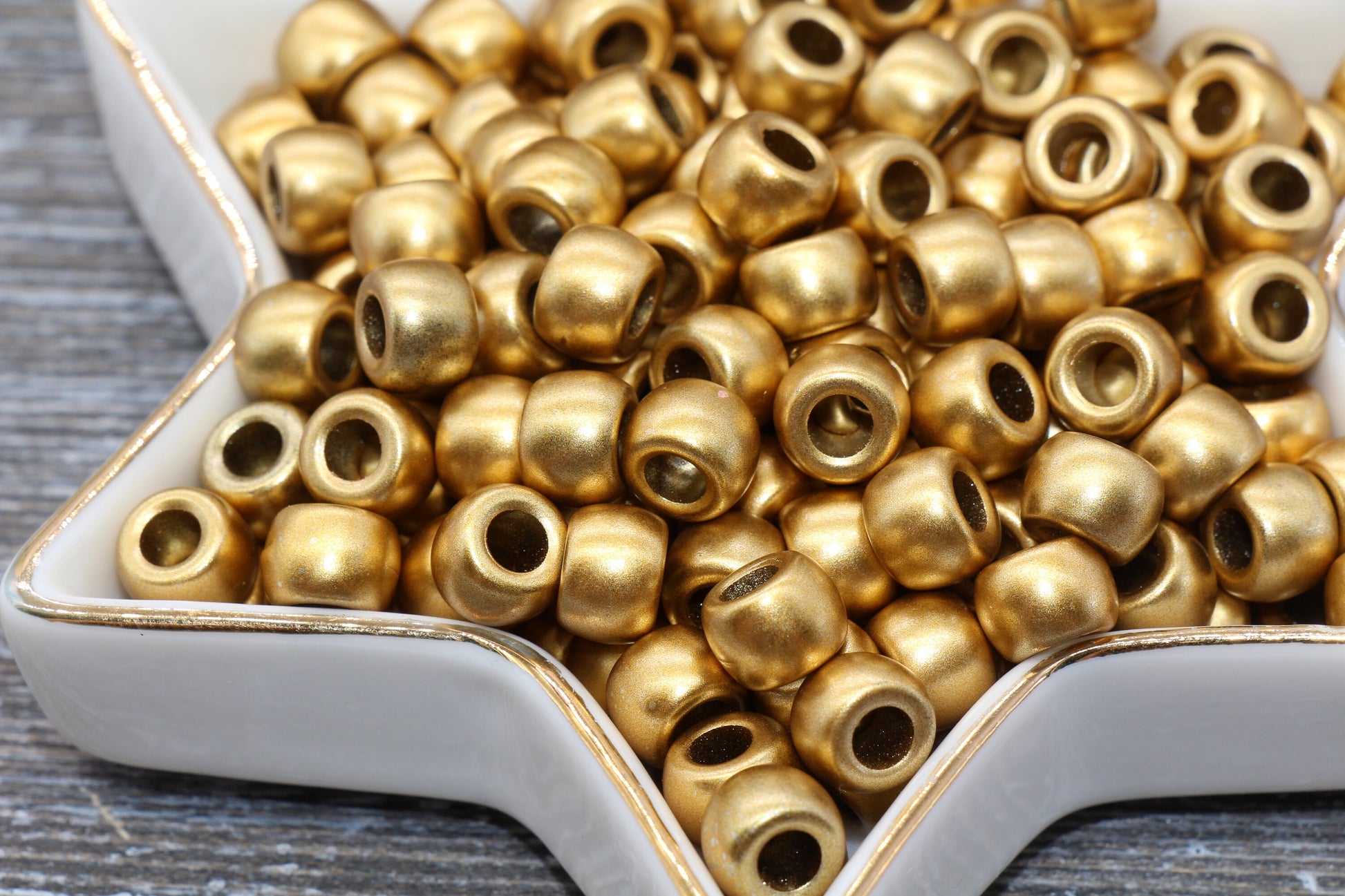 Matte Gold Pony Beads, Acrylic Loose Gold Beads, Plastic Bubblegum Beads, Chunky Beads, Spacer Beads #242