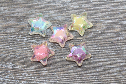 Iridescent Star Beads, AB Color Star Beads, Acrylic Faceted Star Beads, Mixed Color Star Beads, #303