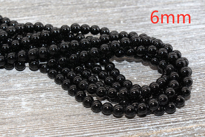 Black Agate Beads, Natural Gemstone Round Beads, Sizes 4mm 6mm 8mm 10mm 12mm, Full Strand 15.5 inch #22