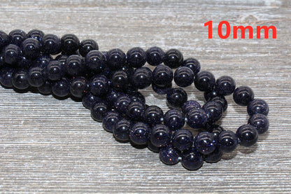 Blue Sandstone Beads, Blue Goldstone Beads, Smooth Gemstones Round Beads, Sizes 4mm 6mm 8mm 10mm,12mm, Full Strand 15.5" #46