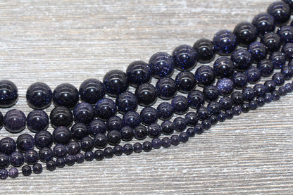 Blue Sandstone Beads, Blue Goldstone Beads, Smooth Gemstones Round Beads, Sizes 4mm 6mm 8mm 10mm,12mm, Full Strand 15.5" #46