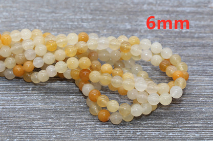 Yellow Jade Beads, Jade Gemstome, Yellow Stone Beads, Smooth Gemstone Round Loose Beads, Jewelry Making, Size 6mm 8mm 10mm, 15.5" Strand #50