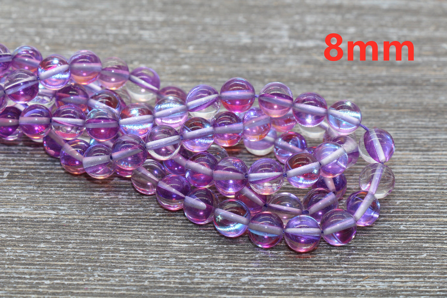 Purple Mystic Aura Quartz Beads, Holographic Gemstone Smooth Round Loose Beads, Iridescent Beads, Sizes 6mm 8mm 10mm 12mm, Full Strand #59