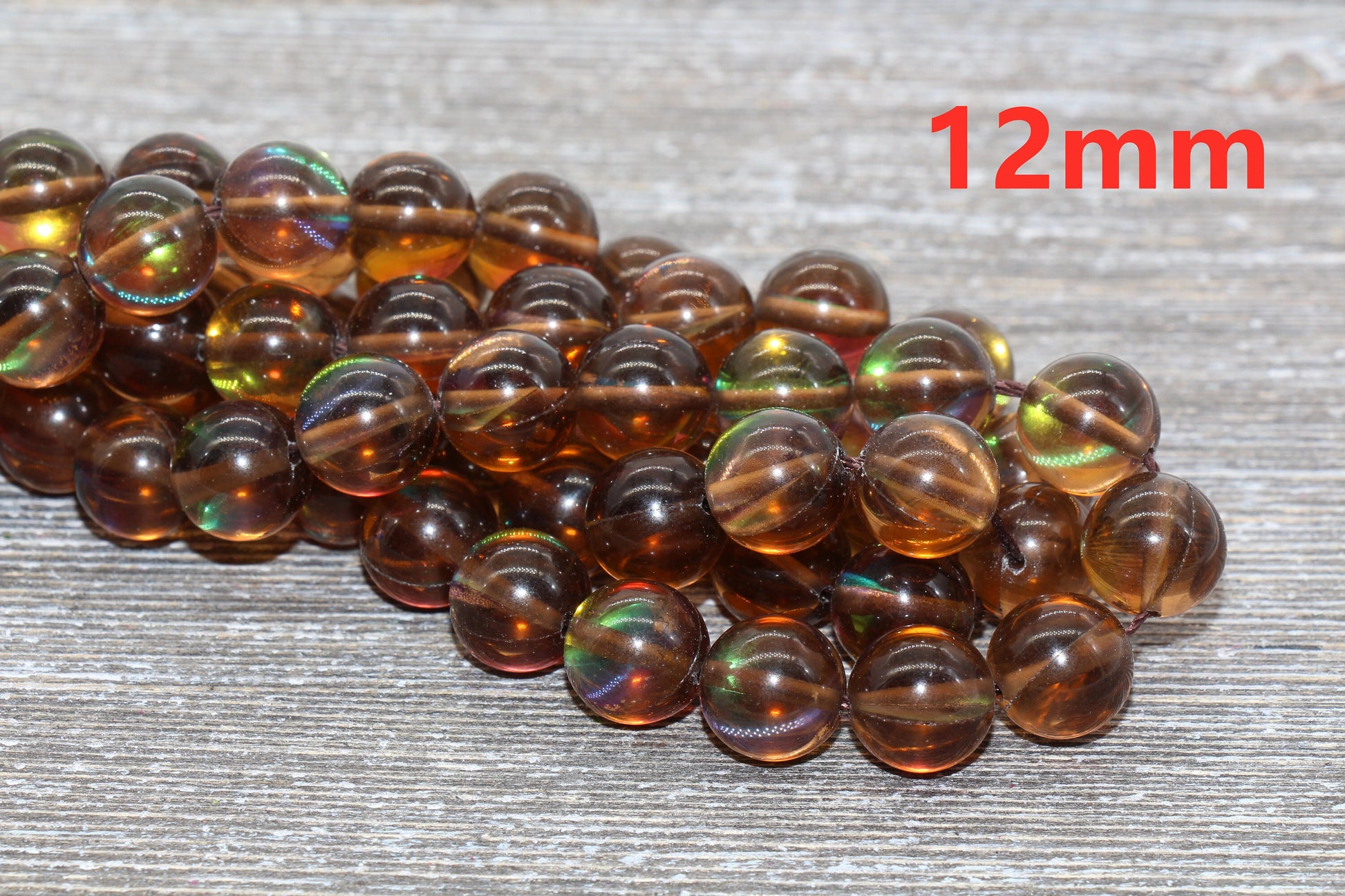 Brown Mystic Aura Quartz Beads, Holographic Gemstone Smooth Round Loose Beads, Iridescent Beads, Sizes 6mm 8mm 10mm 12mm, Full Strand #60