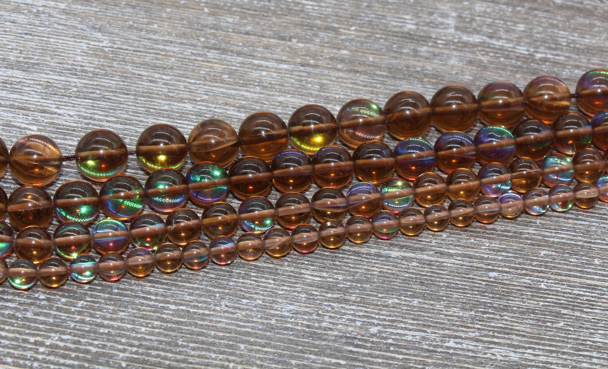 Brown Mystic Aura Quartz Beads, Holographic Gemstone Smooth Round Loose Beads, Iridescent Beads, Sizes 6mm 8mm 10mm 12mm, Full Strand #60
