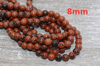 Mahogany ObsidianBeads, Natural Gemstone Round Beads, Sizes 4mm 6mm 8mm 10mm, Full Strand 15.5 inch, #123
