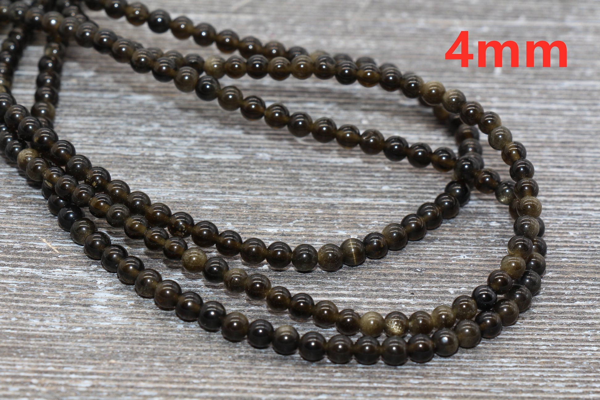 Golden Obsidian Beads, Black Beads Gemstone Smooth Round Loose Beads, Sizes 4mm 6mm 8mm 10mm 12mm, Full Strand 15.5 inch, #21