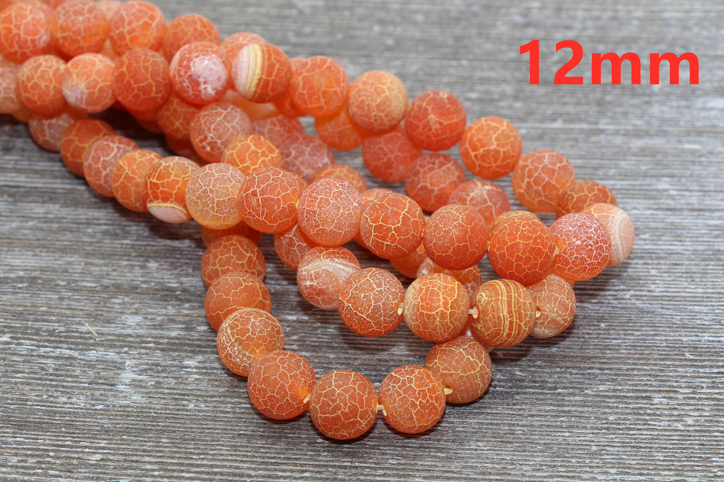 Orange Effloresce Agate Beads, Crackled Agate Bead, Frosted Round Matte Gemstone Loose Beads, 4mm 6mm 8mm 10mm 12mm, Full Strand, #131
