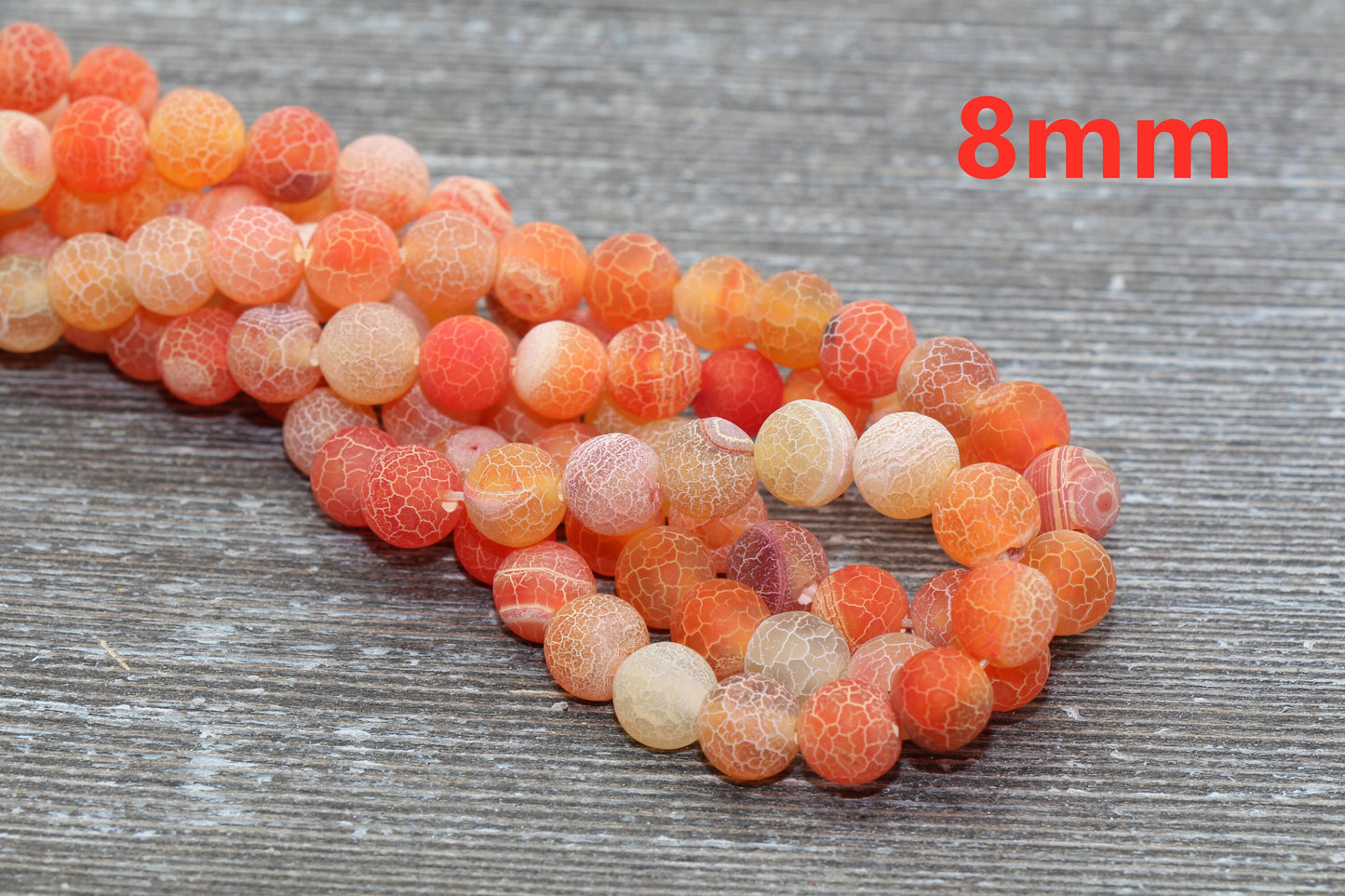 Orange Effloresce Agate Beads, Crackled Agate Bead, Frosted Round Matte Gemstone Loose Beads, 4mm 6mm 8mm 10mm 12mm, Full Strand, #131