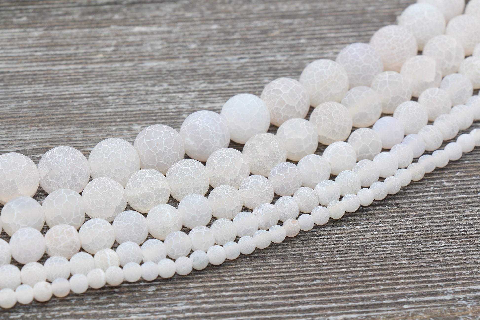 White Effloresce Agate Beads, Frosted Agate Beads, Crackled Agate Bead, Round Matte Gemstone Beads, Sizes 6mm 8mm 10mm, Full Strand #110