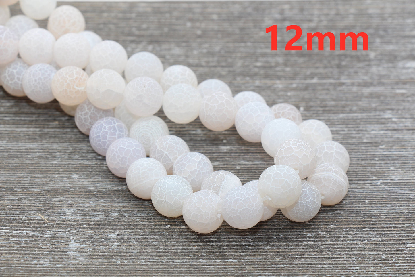 White Effloresce Agate Beads, Frosted Agate Beads, Crackled Agate Bead, Round Matte Gemstone Beads, Sizes 6mm 8mm 10mm, Full Strand #110