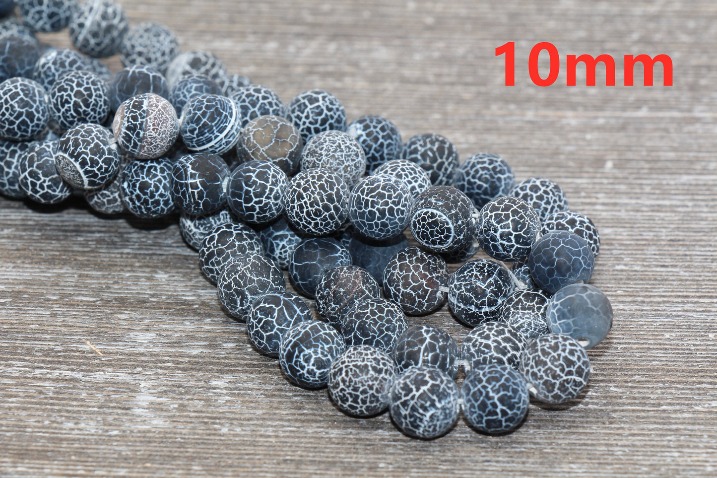 Black Effloresce Agate Beads, Frosted Agate Beads, Crackled Agate Bead, Round Matte Gemstone Beads, 4mm 6mm 8mm 10mm 12mm, Full Strand #111