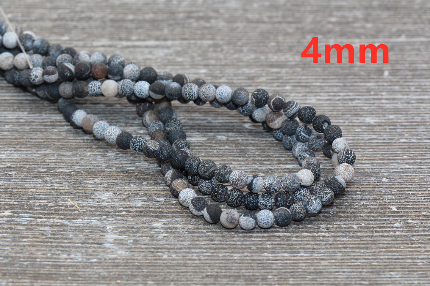 Black Effloresce Agate Beads, Frosted Agate Beads, Crackled Agate Bead, Round Matte Gemstone Beads, 4mm 6mm 8mm 10mm 12mm, Full Strand #111