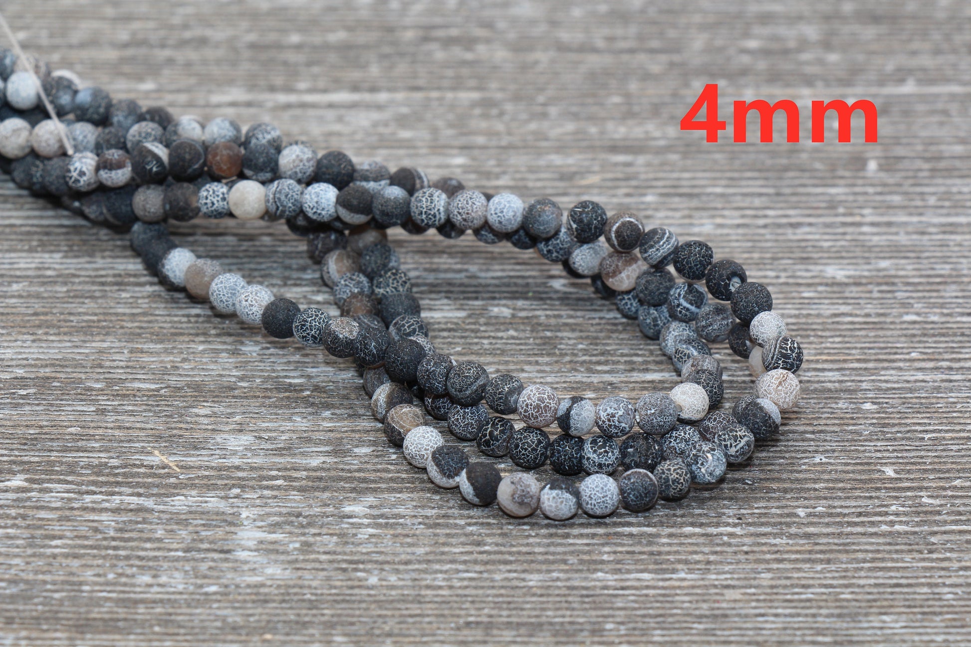 Black Effloresce Agate Beads, Frosted Agate Beads, Crackled Agate Bead, Round Matte Gemstone Beads, 4mm 6mm 8mm 10mm 12mm, Full Strand #111
