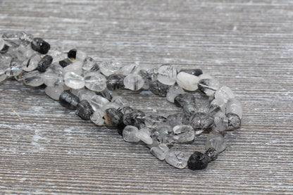 Black Rutilated Quartz Beads, Rutilated Gemstone Nugget Beads, Loose Beads, Pebble Nugget Beads, Size 6mm-7mm #7