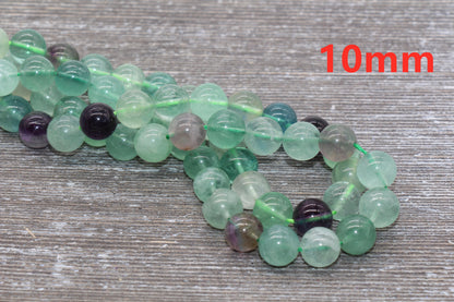 Fluorite Rainbow Beads, Multicolor Fluorite Beads, Natural Gemstone Round Beads, Size 4mm 6mm 8mm 10mm, Full Strand 15.5" #66