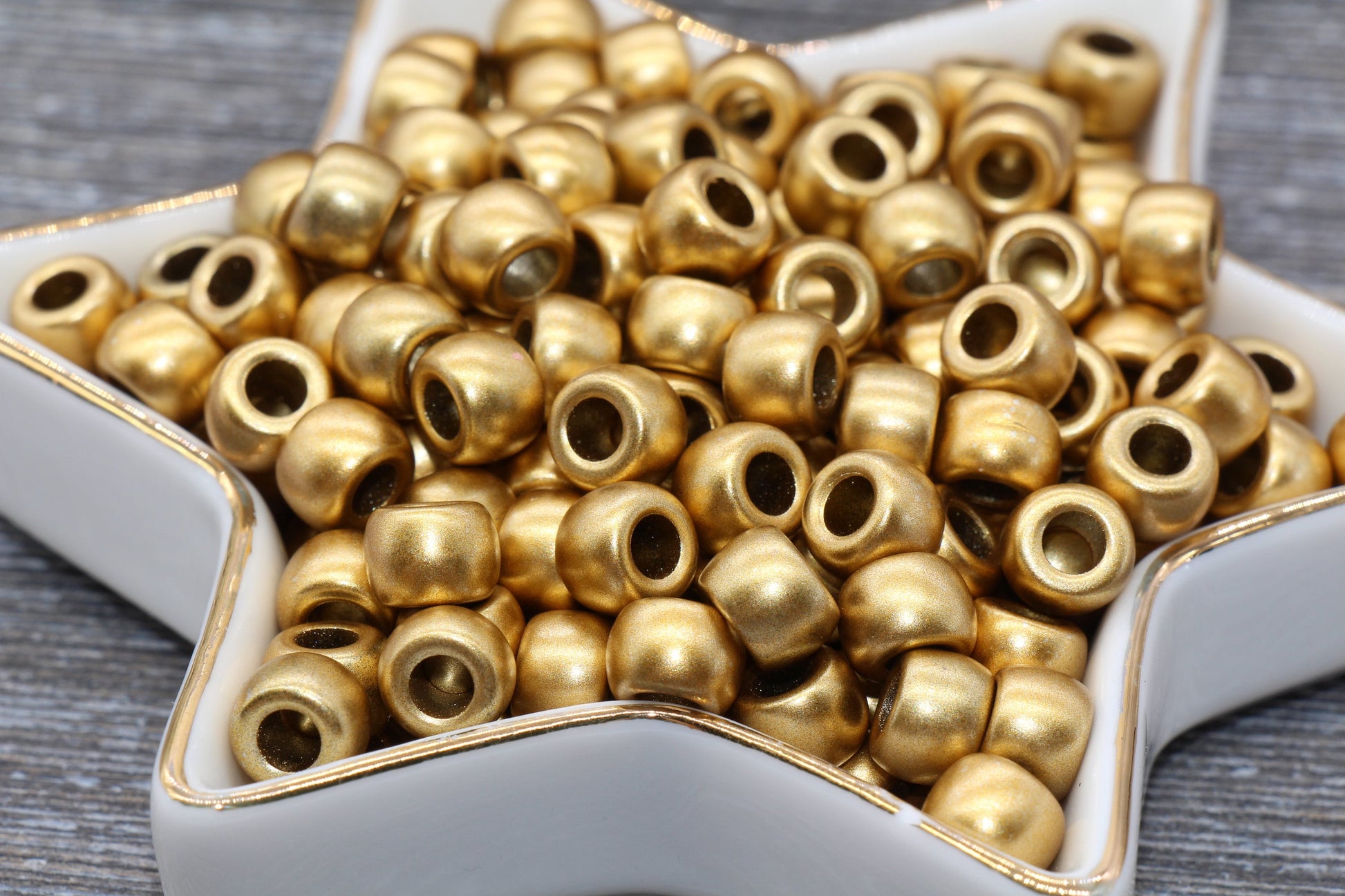 Matte Gold Pony Beads, Acrylic Loose Gold Beads, Plastic Bubblegum Beads, Chunky Beads, Spacer Beads #242