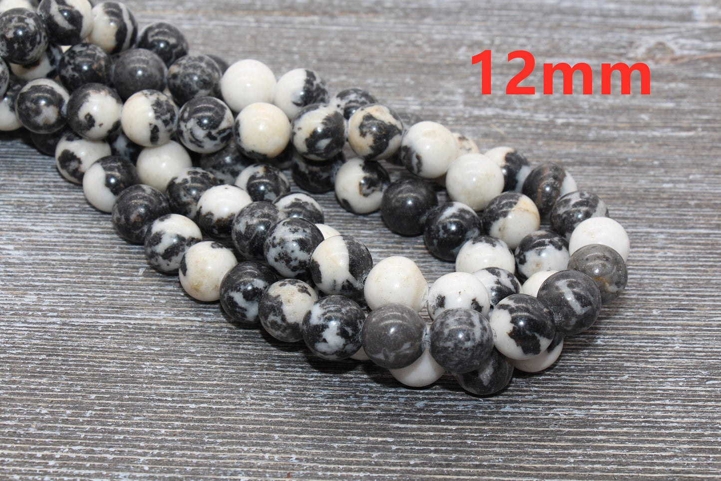Zebra Jasper Beads, Black and White Zebra Beads, Smooth Gemstones Round Beads, Sizes 4mm 6mm 8mm 10mm,12mm, Full Strand 15.5 inch, #41