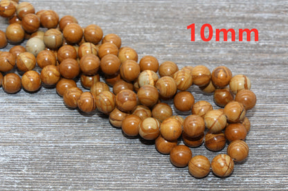Woodgrain Jasper Beads,Smooth Gemstones Round Beads, Sizes 8mm 10mm,12mm, Full Strand 15.5 inch, #44