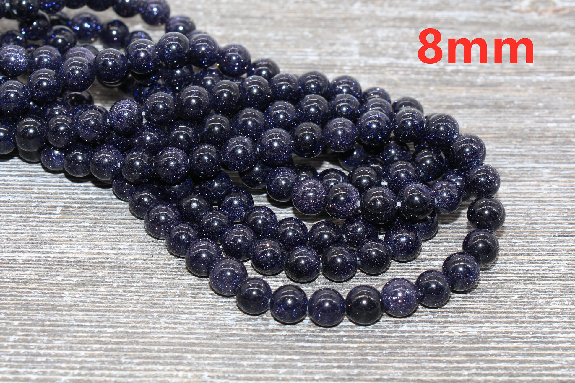 Blue Sandstone Beads, Blue Goldstone Beads, Smooth Gemstones Round Beads, Sizes 4mm 6mm 8mm 10mm,12mm, Full Strand 15.5" #46