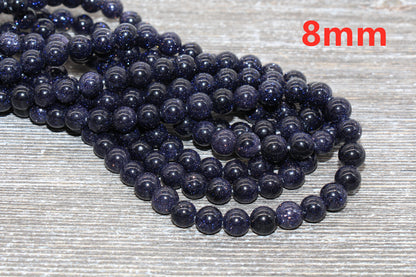 Blue Sandstone Beads, Blue Goldstone Beads, Smooth Gemstones Round Beads, Sizes 4mm 6mm 8mm 10mm,12mm, Full Strand 15.5" #46
