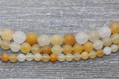 Yellow Jade Beads, Jade Gemstome, Yellow Stone Beads, Smooth Gemstone Round Loose Beads, Jewelry Making, Size 6mm 8mm 10mm, 15.5" Strand #50